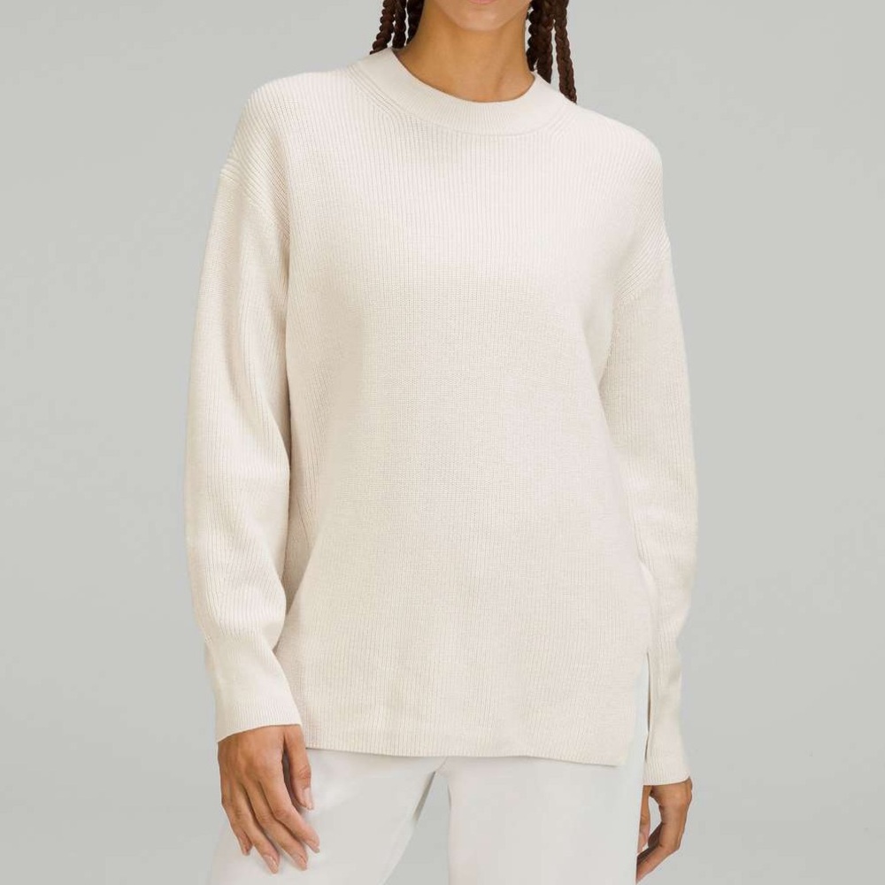 Lululemon Merino Wool-Blend Ribbed Crewneck Sweater in cream/oatmeal size 2